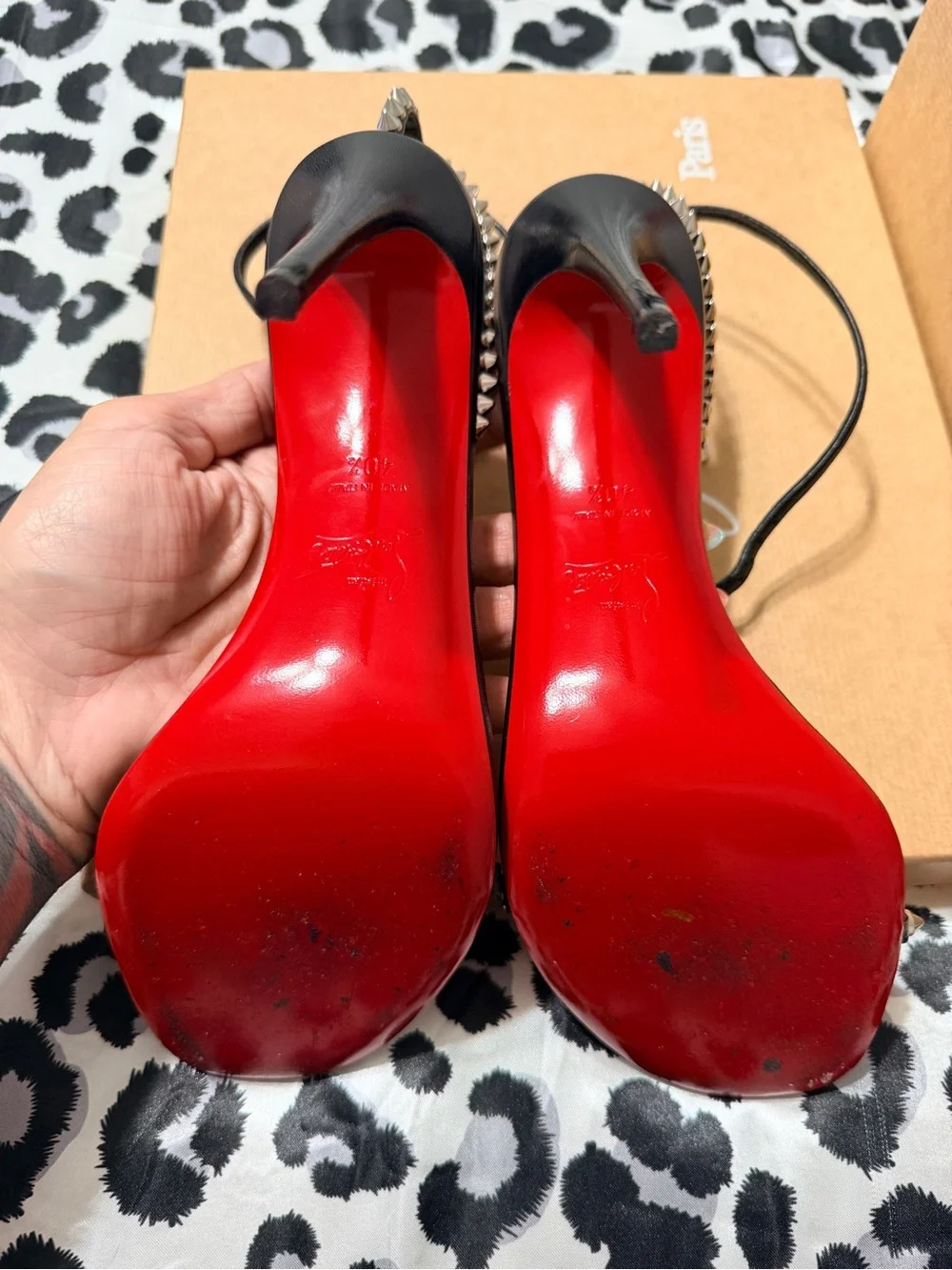 Christian Louboutin So Me 100 Black Silver Studded Heels 40.5 Complete Set